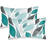 CaliTime Throw Pillow Cases Pack of 2 Cozy Fleece Falling Dahlia Floral Flowers Petals Decorative Cushion Covers for Couch Bed Sofa Farmhouse Decoration 12 X 20 Inches Teal Green Grey