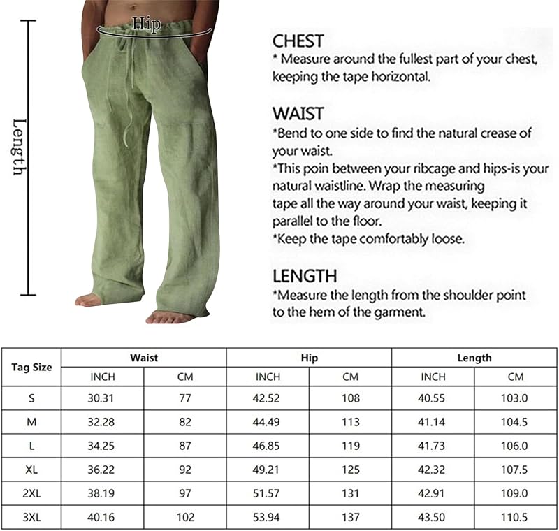 Pantalones de Lino para Hombre Algodón Verano con Bolsillos Cordó