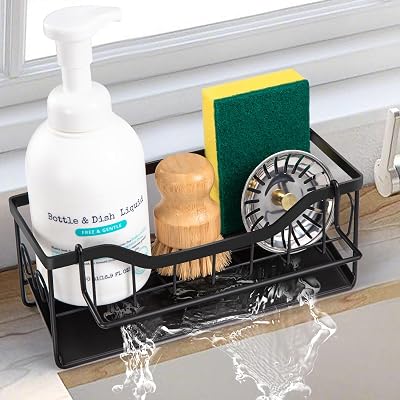 Sinnsally Sink Caddy Tidy Organizer with Self Draining Tray Sponge Holder