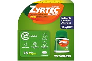 Zyrtec 24 Hour Allergy Medicine Tablets, Indoor & Outdoor Allergy Pills, Non Drowsy Antihistamine, 10 mg Cetirizine HCI, Relief from Runny Nose, Sneezing, Itchy & Watery Eyes, 75 ct