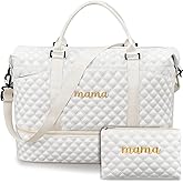 Dansydaisy Mama Hospital Bag for Women Labor Delivery Travel Duffle Bag with Shoe Compartment and Toiletry Pouch Waterproof Letter Embroidered for Pregnancy Weekender Overnight Gym Gift, Beige