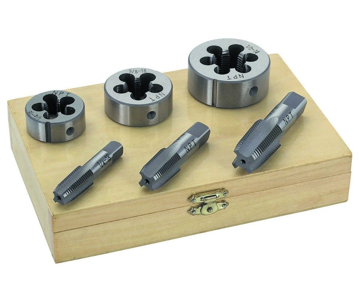 1 Set of 6 Piece Pipe Tap & Die - 1/4" 3/8" 1/2" Steel TAP & DIE Tool Threader Thread KIT Pipe Threading