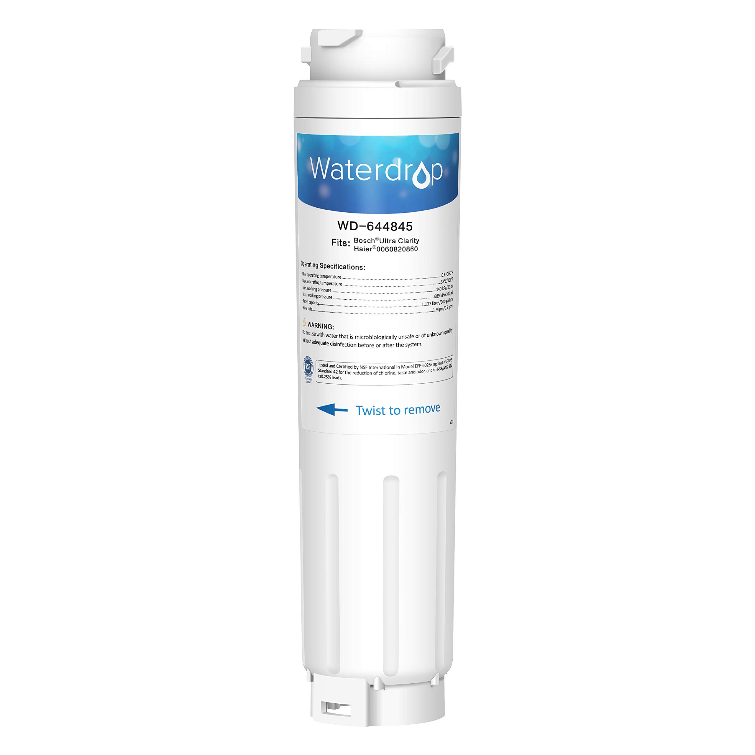 Waterdrop Refrigerator Water Filter, Compatible with Bosch Ultra Clarity 644845, 9000077104
