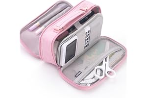 HVOMO Large capacity pencil case Pouch Double Zipper Storage Bag 3 Compartments Portable Multifunctional bag Desk Organizer School Marker Pen Case(Pink)