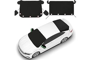 Datanly 2-Piece Car Windshield Cover Set - All-Weather Front & Rear Protection with Magnetic Edges and Side Mirror Covers for Cars, Trucks, SUVs - Fits Most Vehicles(Regular,Black)