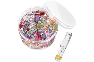 GDMINLO Multipurpose Sewing Quilting Clips with Premium Plastic for Supplies Crafting Tools 100 Pack with Tin Box, Assorted Colors, 1 Sewing Tape Measure