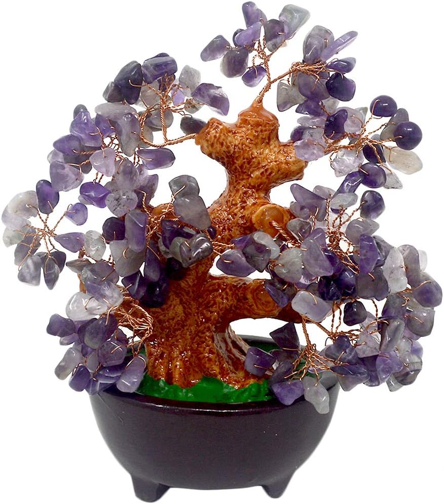 Feng Shui Natural Amethyst Crystal Money Tree Bonsai Style Decoration for Wealth and Luck HN129