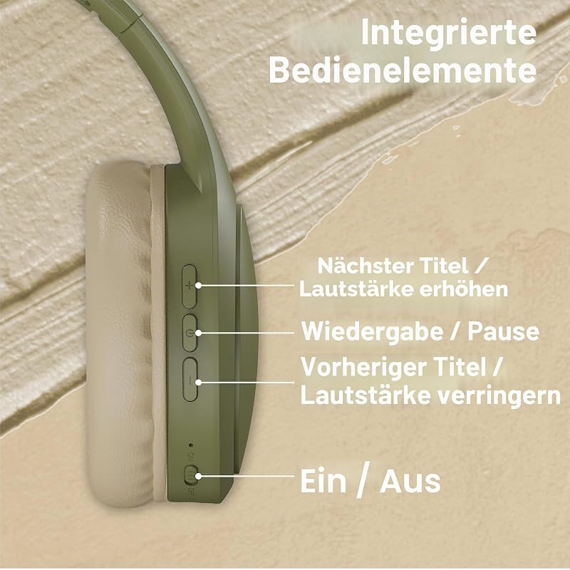 Kabellose Kopfhörer, faltbar, Passive Rauschunterdrückung, mit Bluetooth-Verbindung, Stereo-Sound mit integriertem Mikrofon, Akkulaufzeit bis zu 30 Stunden – Grün