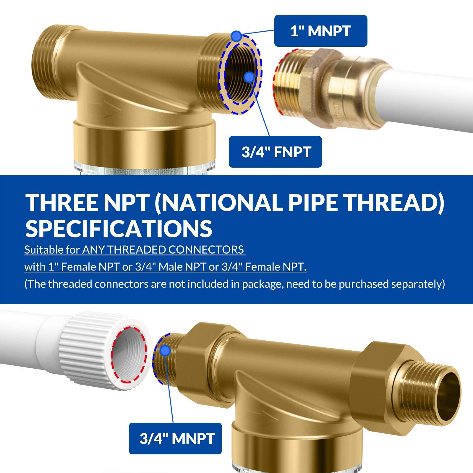 SimPure DC5S 40 Micron Spin Down Sediment Filter, Reusable Whole House Sediment Water Filter Softener with Siliphos Helps Prevent Scale and Corrosion, 1