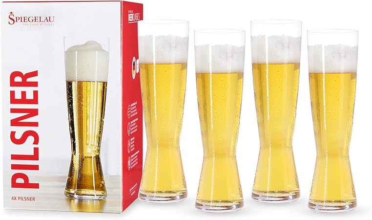 Tall Pilsner Glasses, Set of 4, Lead-Free Crystal, 15 oz