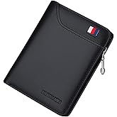 VANNANBA Small Wallet with Zipper Genuine Leather RFID Blocking Credit Card Wallet with Coin Pocket Bifold Wallets, Gift for Men(Black)