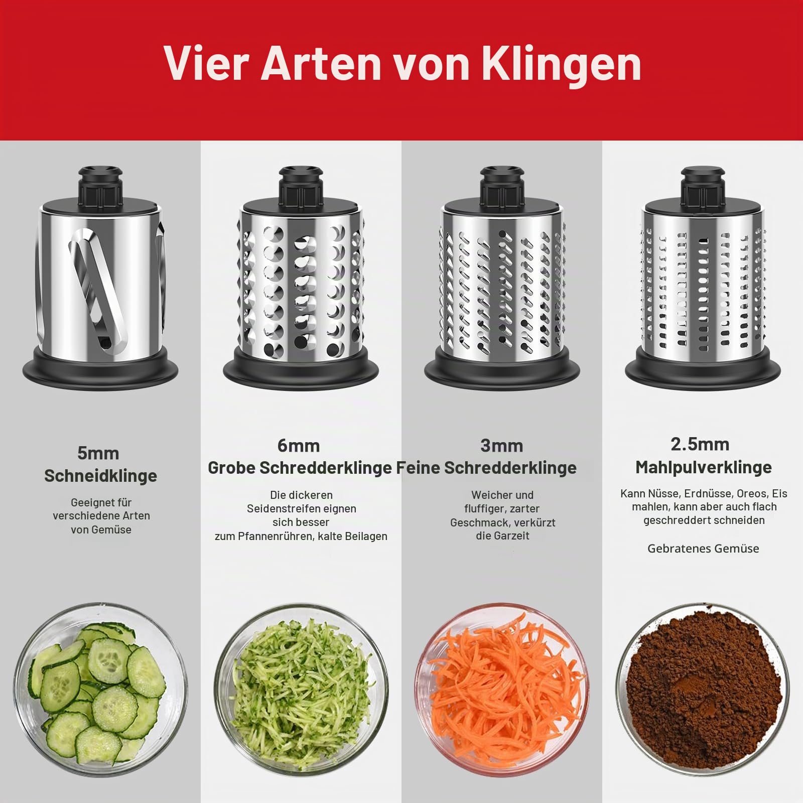 GVODE Edelstahl-Hobel-Shredder-Aufsatz für KitchenAid Mixer, Gemüseschneider für KitchenAid Zubehör mit 4 Edelstahlklingen, spülmaschinenfest (Silber) 6