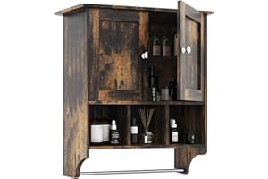 Palimder Medicine Cabinets, Space Saving Wall Cabinet with 2 Doors and Adjustable Towel Rack Shelves, Storage Cabinet for Toilet, Bathroom, Living Room, Kitchen (Retro Color)