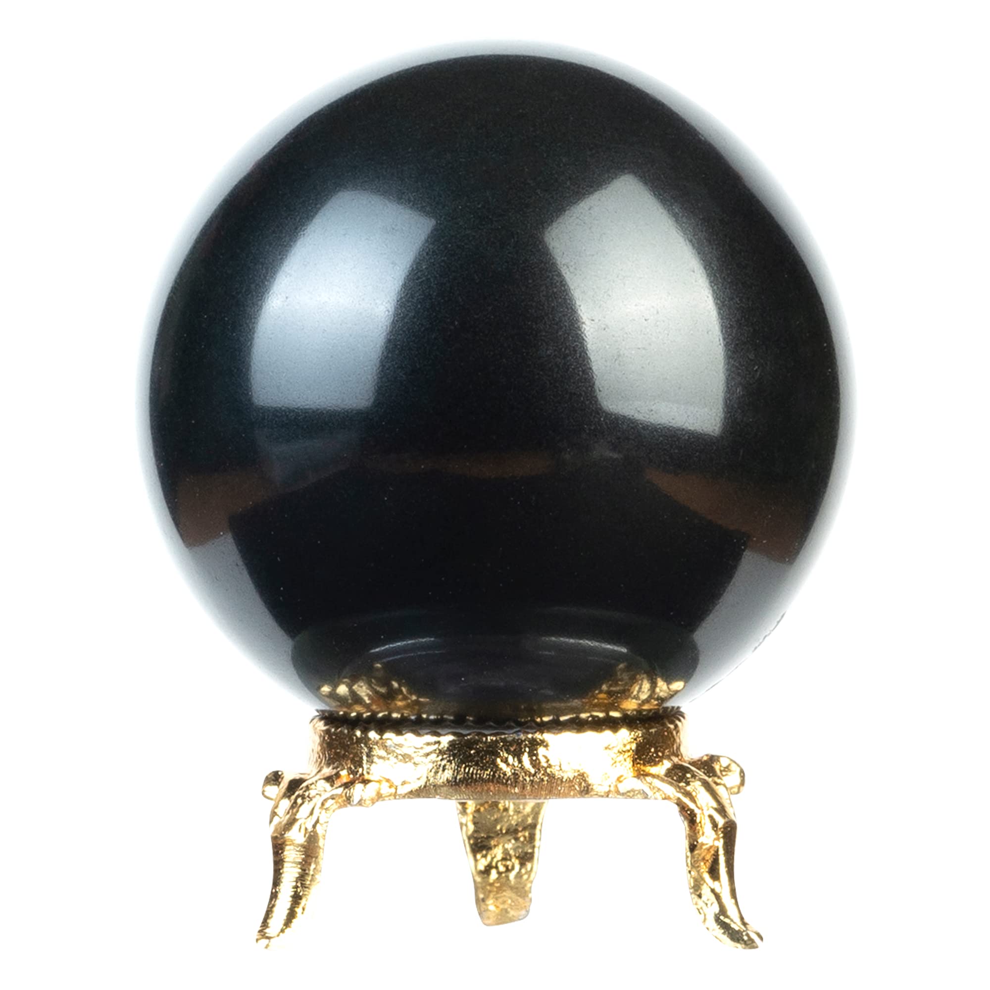 Crocon® 55mm Black Tourmaline Stone sphere Ball with Metal Stand 1400+ Carats Gemstone Ball Healing Sphere Sculpture Figurine for Fengshui Divination Home Decoration Photography Crystal Sphere