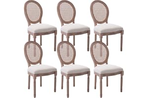 Virabit French Dining Chairs Set of 6, Rattan Farmhouse Upholstered Dining Chairs with Curved Backrest and Beautifully Carved Solid WoodFrame for Living Room, Kitchen, Restaurant
