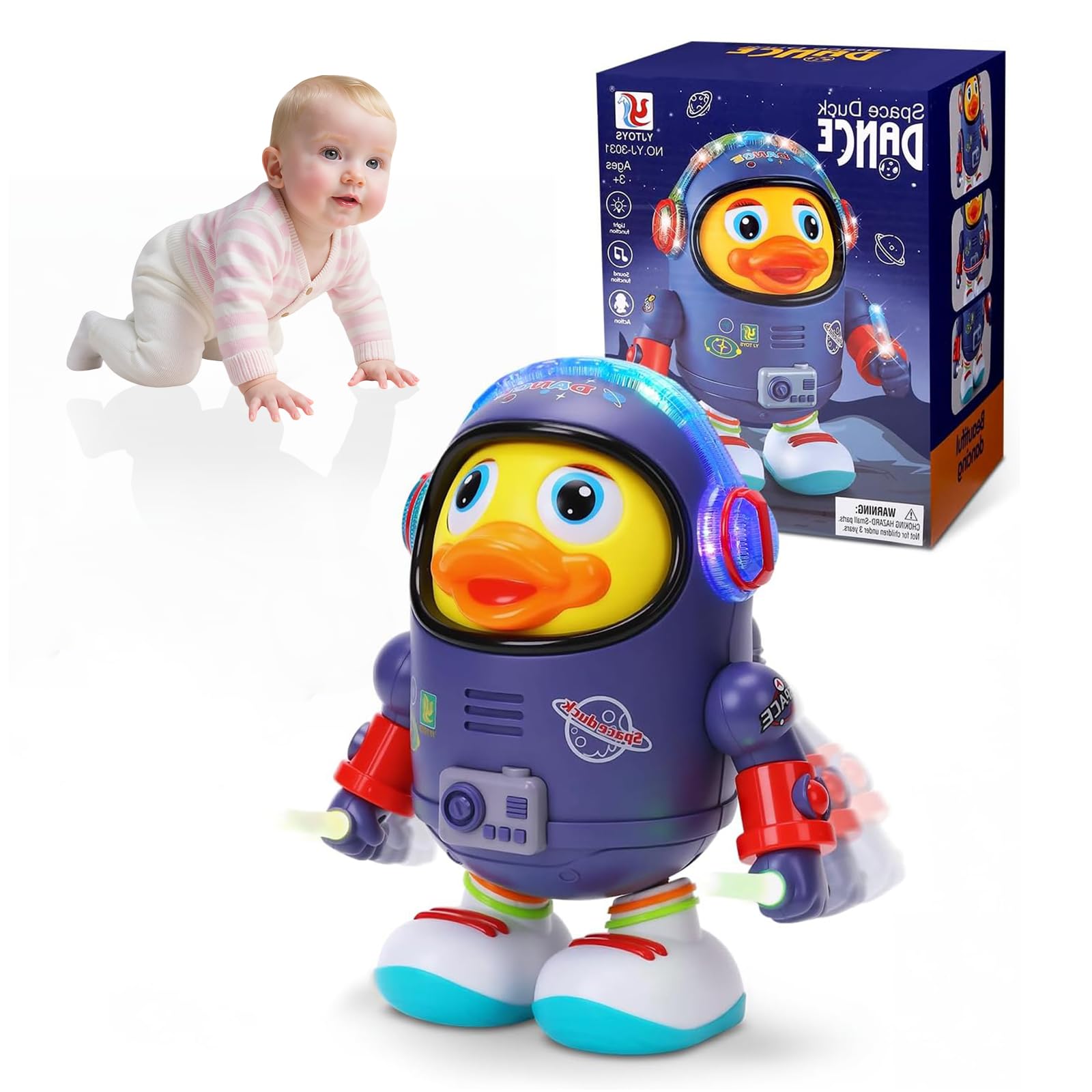 Maslasee Dancing Robot, Cute Dancing Space Duck Robot Toy,Electric Singing Walking Robot with LED Lights and Music, Interactive Dancing Duck Toy for Kids, Birthday Gift