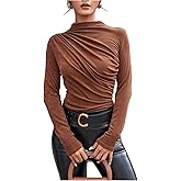 SweatyRocks Women's Mock Neck Ruched T Shirt Long Sleeve Casual Basic Top