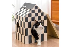 Conlun Cardboard Cat House with Scratch Pad & Catnip, Cat Play Scratching House for Indoor Hideaway Furniture, Heavy Duty Sturdy Cardboard Scratcher, Easy to Assemble Birthday Gift, Medium
