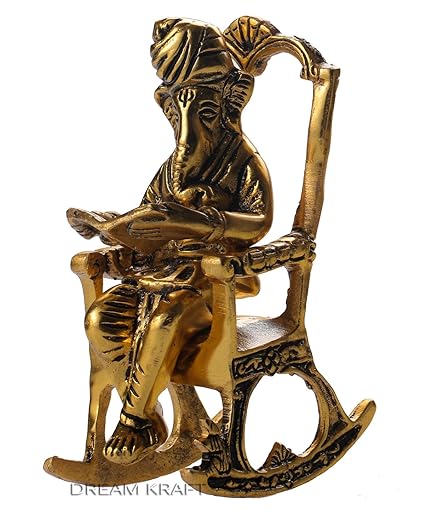 Dreamkraft White Metal Gold Plated Resting Ganesha Showpieces /Idol On Chair For Home Decor And Gift Purpose