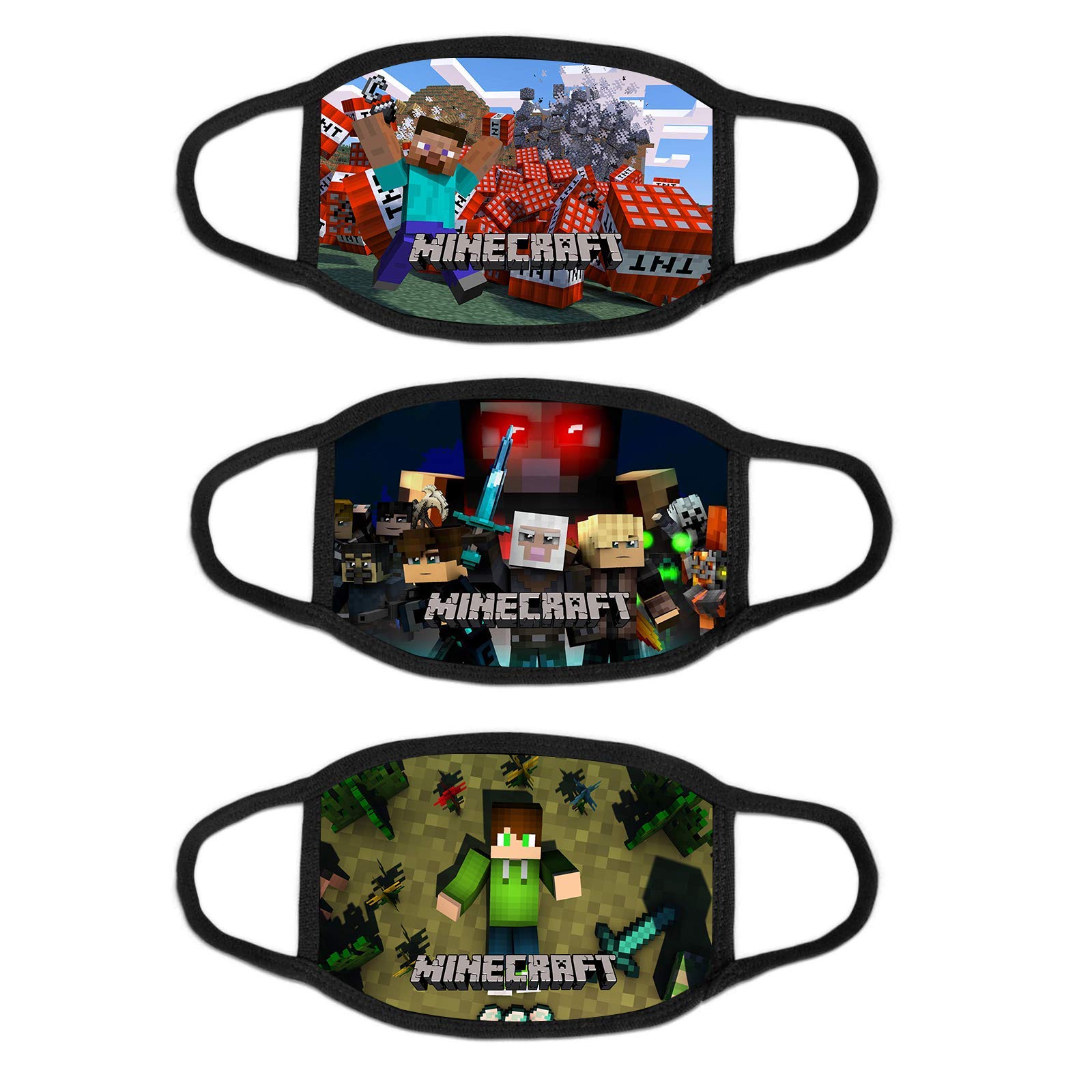 Mine Games 3pcs Cloth Face Dust Mask Washable Reusable Balaclava Face Bandanas for School Childs Kids Boys Girls