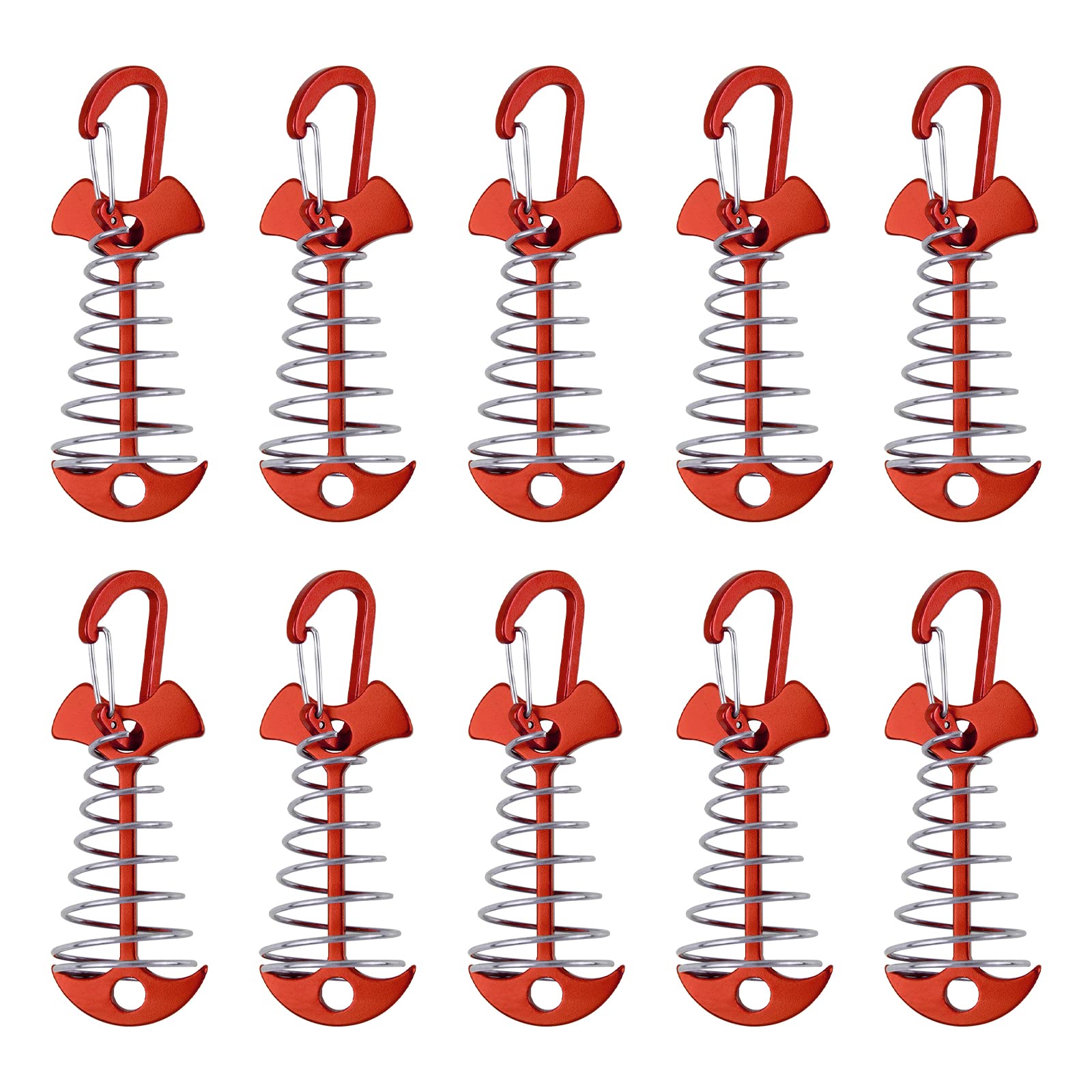 Morobor Deck Anchor Pegs, 10pcs Windproof Aluminium Alloy Fish Bone Tent Stakes with Spring Buckle Portable Wind Rope Anchor for Outdoor Camping