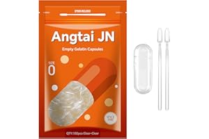 Angtai JN Size 0 Gelatin Capsules Empty Pill Gel Caps Pure Bovine Clear (100 Count) Gluten Free, Non-GMO, Halal Certified Filling Kit with 2 Spoons for DIY Your Own Supplements