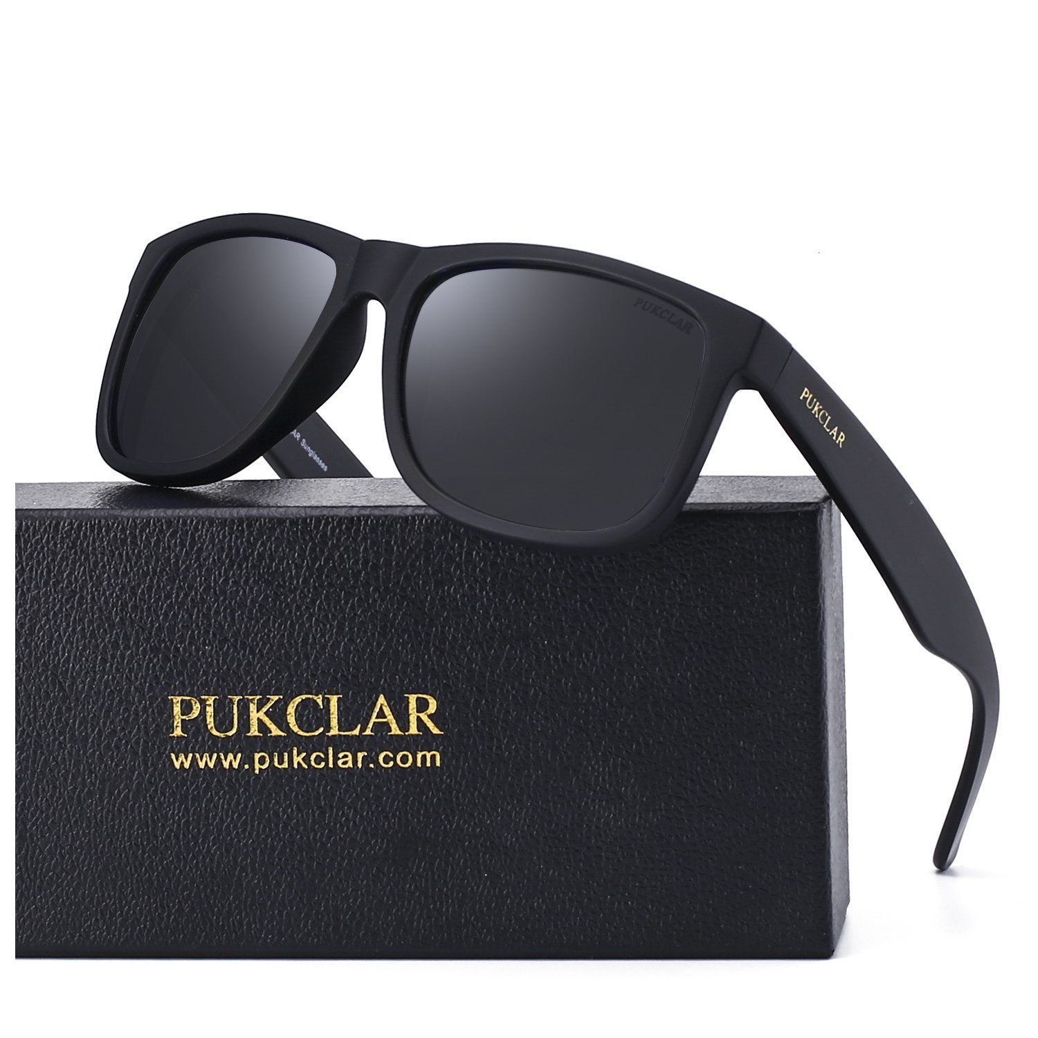 PUKCLAR Retro Polarized Wayfarer Sunglasses Classic UV400 Protection Sunglasses for Men Women Ultra Light pk1004