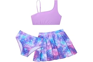 RAISEVERN Girls Swimsuit 3 Piece Bathing Suits Cute Quick Dry Bikini Tankini Sets with Cover Ups Beach Skirt for 5-12 Years