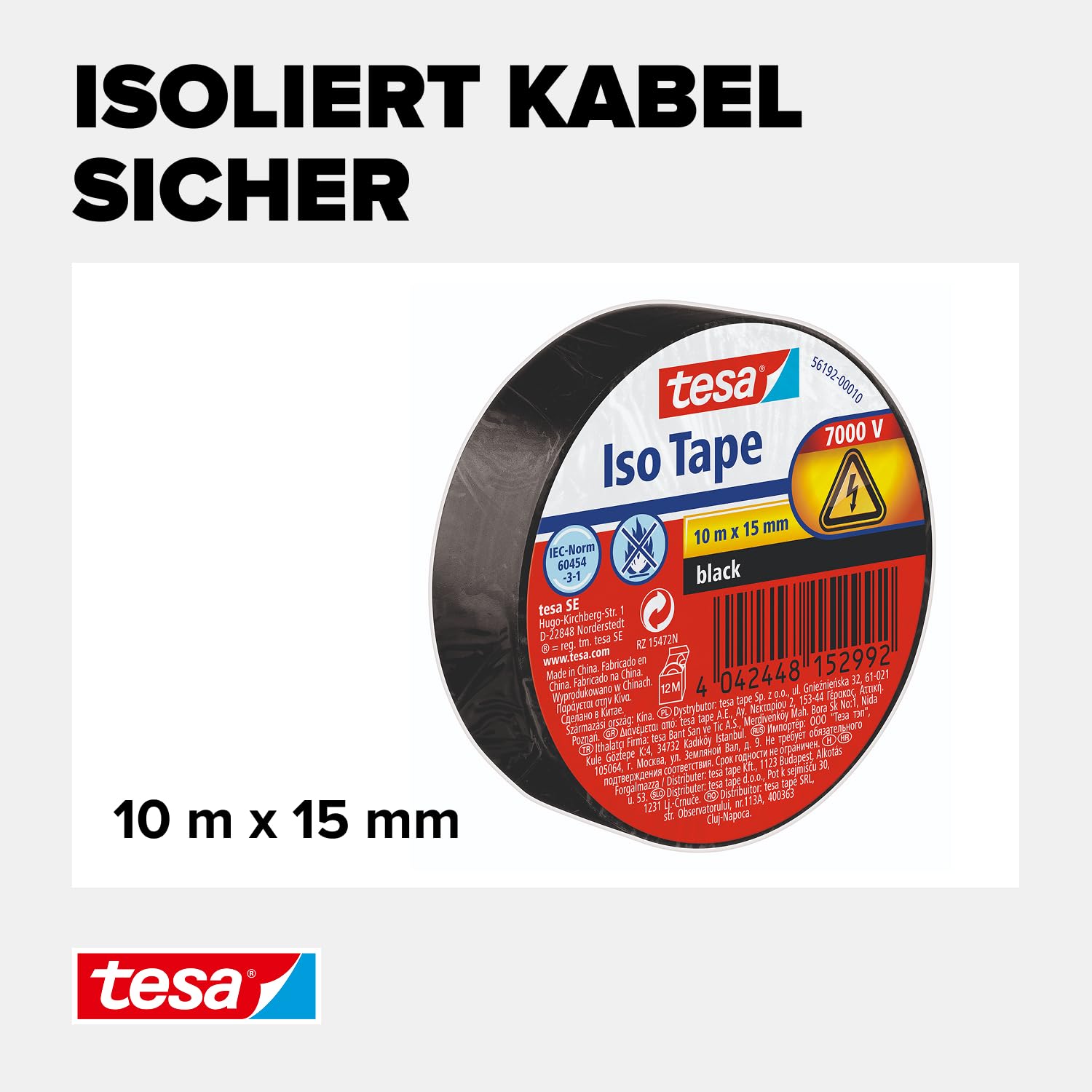 tesa Isolierband - Selbstklebendes Isolierband, hitzebeständig - Zum Isolieren, Reparieren und Bündeln - 1 x 10m - Schwarz 3