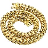 Jewelry Kingdom 1 Gold Cuban Link Chain Necklace or Bracelet for Men 15mm 18K Stainless Steel Chunky Thick Heavy Miami Curb Chains 8-30 inch Valentines Jewelry
