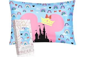 Miss Adola 1 Pack Kids Pillowcase - Queen Size 30 x 20 Inches 19 Momme Mulberry Silk Zipper Pillow Case for Hair and Skin Cute Cartoon Kawaii Rainbow Crown Silk Pillowcase for Teens Girls Boys