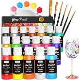 Nicpro 18 Colors Stained Glass Paint Set, 1oz / 30ml Waterproof Acrylic | Enamel &amp; Ceramic Glass Painting Kit for Arts on Transparent Wine Glasses Jar Window with 6 Brushes &amp; 1 Palette, Opaque Finish