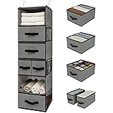 GRANNY SAYS Hanging Closet Organizer 6 Shelves, Closet Organizers and Storage with 5 Drawers, 6 Side Pockets Closet Hanging Organizer, Hanging Storage Organizer for Closet, Baby Clothes, Gray