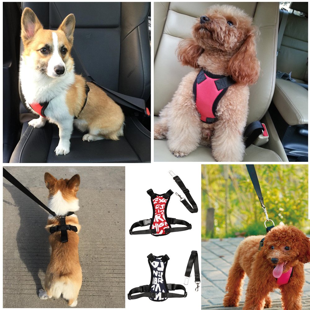 HANCIN Dog Seat Belt Harness for cars, Medium Dog Harness Vest with Dog Seat Belt for Car