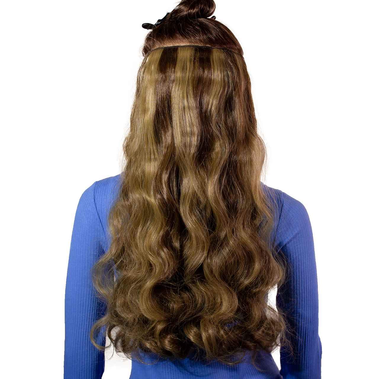 hair2heart Synthetic Hair Clip-In Extensions, 1-Piece, 60 cm, Colour #6-13 Cognac Mix