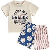 Fufuriprefer Toddler Baby Boy Summer Clothes Short Sleeve Embroidery Baseball T-shirt & Plaid Shorts Set 2 Piece Outfit