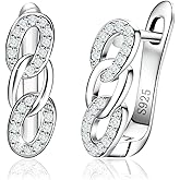 Curb Chain Link Huggie Earrings for Women S925 Sterling Silver Plated White Gold Pave Cubic Zirconia 8 Shape Hoop Earrings Hypoallergenic Dainty Simple Cartilage Jewelry Gifts for Her