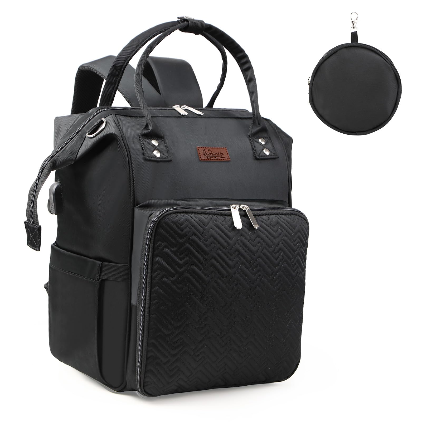 KOKNIT Large Capacity Knitting Bag Backpack with USB Charging Port,Portable Crochet Bags and Totes Organizer for Women, Yarn Bags Holder Case for Crocheting and Carrying Crochet Accessories