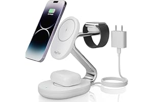 TOPTIER PRODUCTS TopTier 3 in 1 Magsafe Wireless Charging Station, 20W Total,15W iPhone Max Charging, [MFI-Certified] Metal Design, iPhone Apple Watch Airpods, (White)