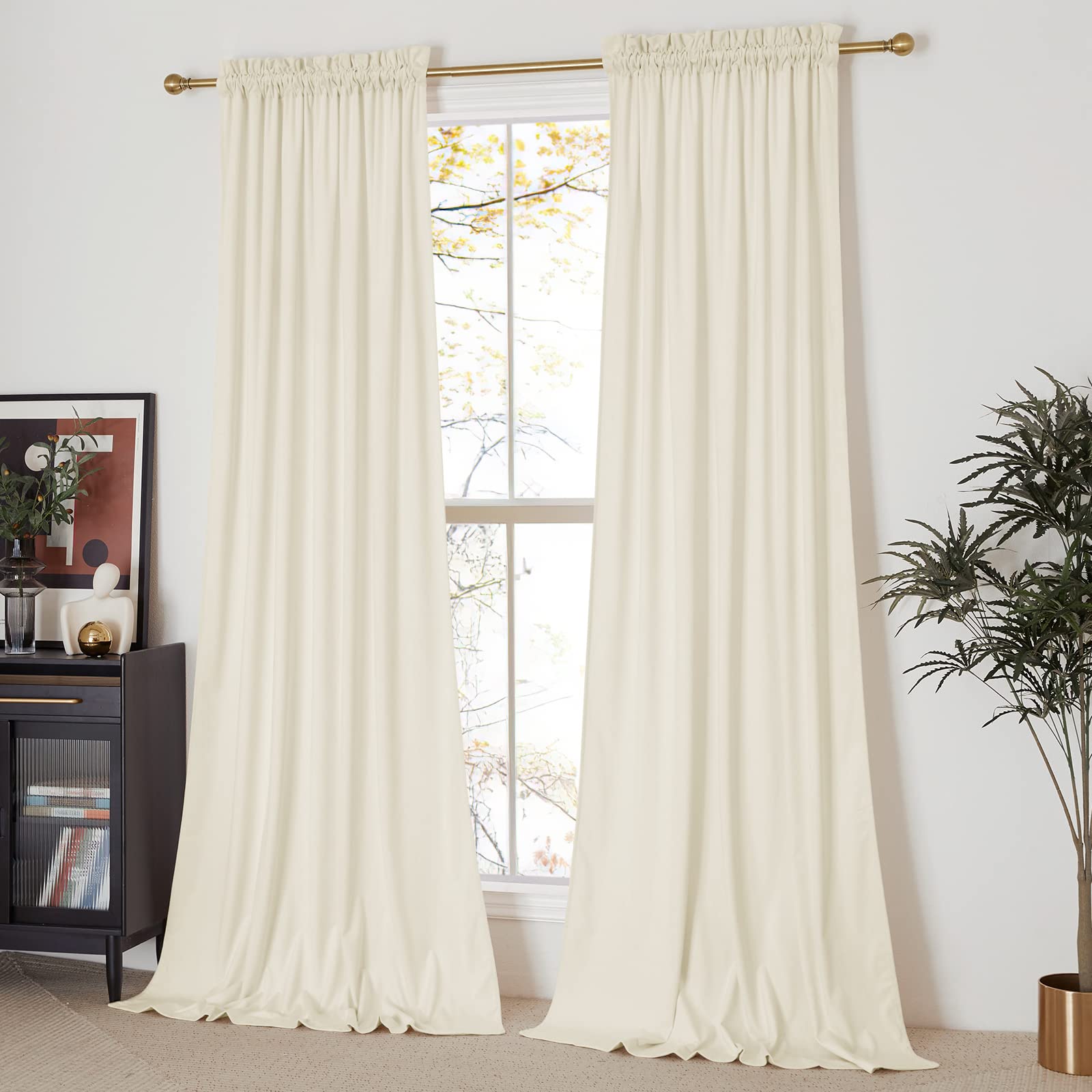 NICETOWN Ivory White Velvet Curtains 144" Length 52" Wide, Luxury and Thick Window Velvet Curtains for Bedroom Living Room - Room Darkening Thermal Insulated, 2 PCs Image