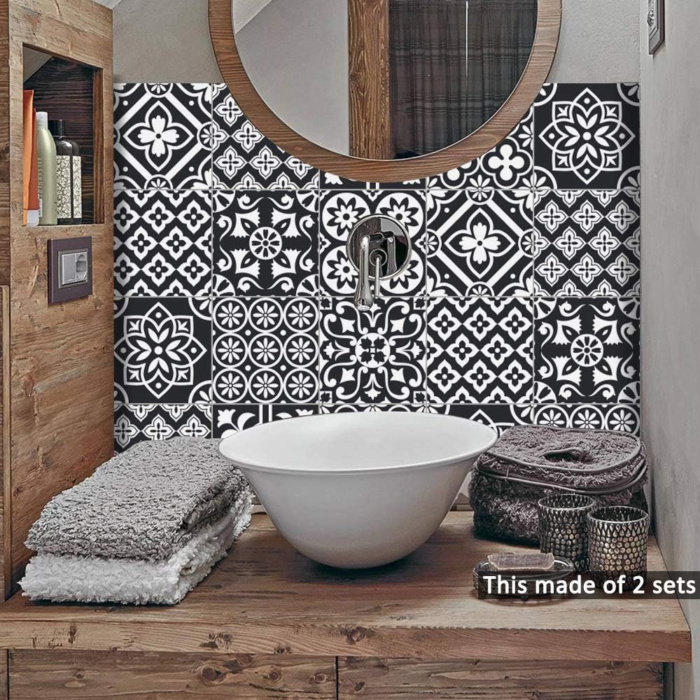 AMOYEE Wall Stickers for Home Decor, Self-Adhesive Backsplash Removable Wallpaper, Square Waterproof Oil-Proof Anti-Skid Art Tile Sticker Wall Murals for Kitchen, Bathroom and Toilet