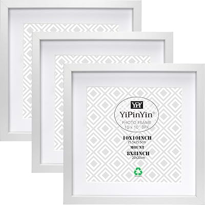YiPinYin White 10x10 Inch Square Picture Frame Set of 3 8x8 Display