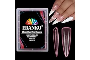 EBANKU Stiletto Dual Nail Forms for Poly Extension Gel, 120 PCS Pink Nail Molds Reusable Nail Extension Forms for Builder Gel Manicure Design Salon DIY-12 Sizes