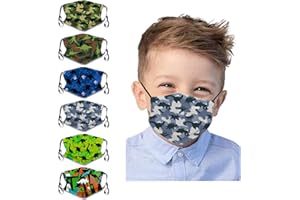 CANBOER 6Pcs Kids Washable Cute Cartoon Face Bandanas Reusable Cloth Face Dust Protection with Adjustable Ear Loops for Boys Girls