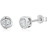MASSETE Sterling Silver 925 Simulated Diamond Stud Post Earrings Bezel Set