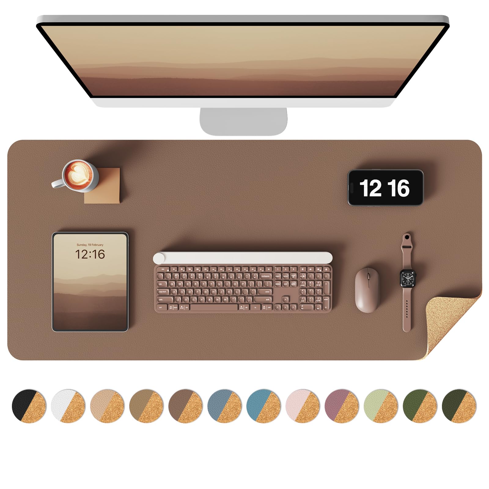Photo 1 of YSAGi Double-Sided Desk Pad, 35.4"x17"Leather Desk Mat, Eco Cork Desk Pad Protector,Large Mouse Pad,Waterproof Desk Blotter for Office/Home(Coffee)