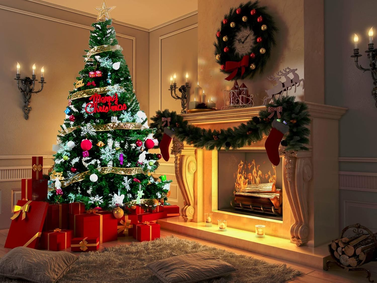 ptlsy christmas tree 8ft premium artifical pine christmas tree with soild metal stand and decoration