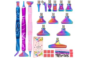 DoreenBow 21Pcs Rainbow Diamond Art Painting Metal Tips Screw Thread Tips Diamond Art Painting Pen Accessories Multi Placer Tips 5D Diamond Art Painting Tools with 6 Clay, Gift Box