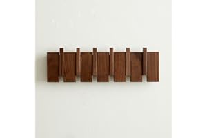 QUELLANCE Wood Coat Rack Wall Mount, Coat Hooks Hanger Wall Mounted, Heavy Duty Wall Coat Rack with 6 Hooks for Hanging Coats/Keys/Hats/Robe&Towels/Plants/Bags, Walnut