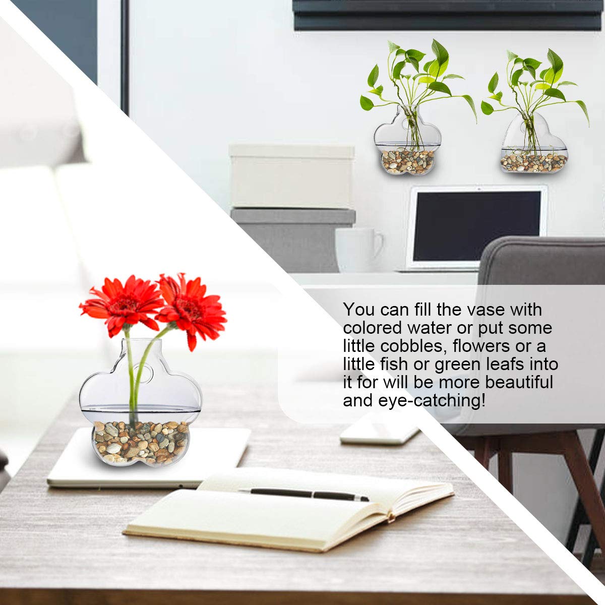 jiabang 4 Pack Wall Mounted Hanging Plant Terrarium Glass Planter Vase Flower Container for Home Decor,Air Plants,Hydroponics Plants